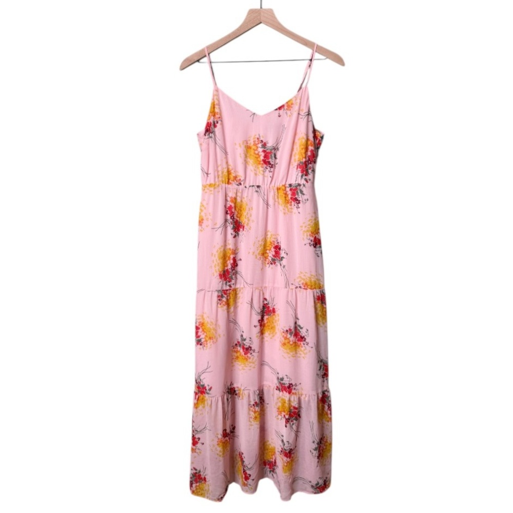 J. Crew Mercantile Floral Tiered Maxi Dress‎ Sunburst Bouquet Pink Yellow Size 8 - Picture 4 of 12